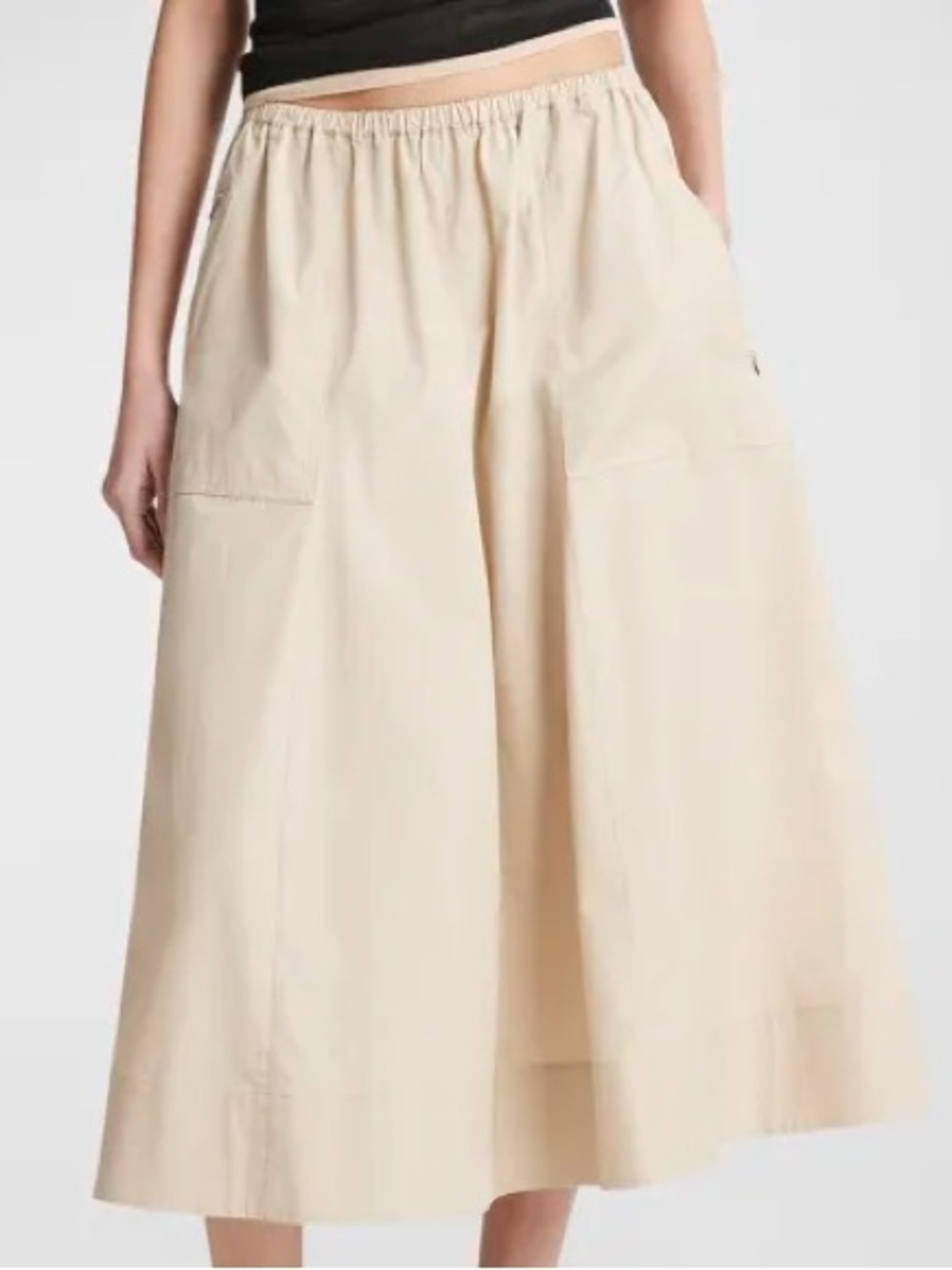 Vince Tan Gathered Utility Zipper Pocket Poplin A-Line Midi Skirt